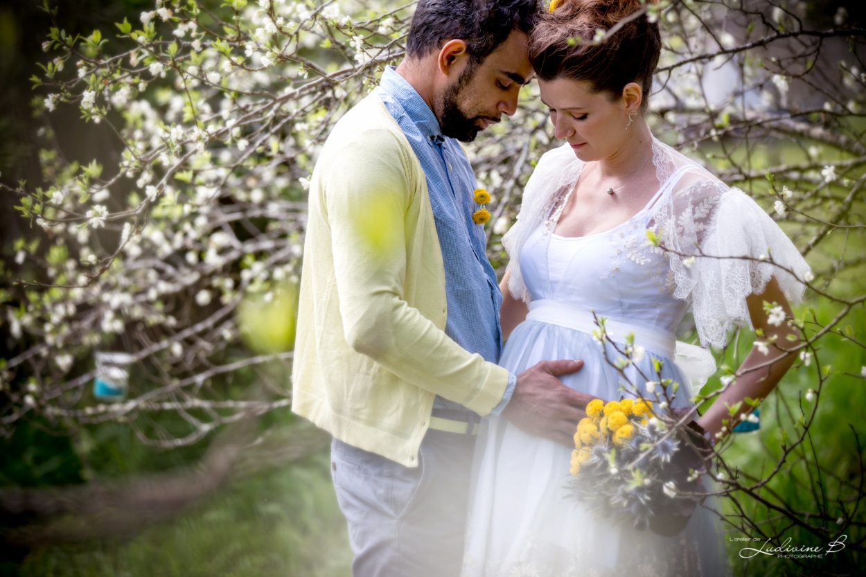 décoration mariage en jaune et bleu
